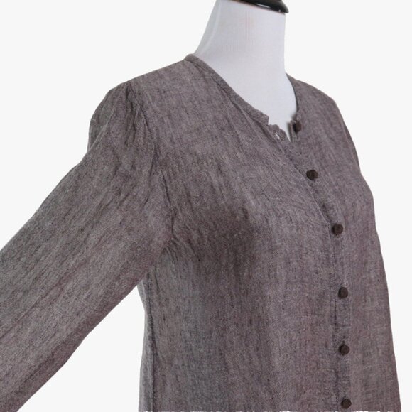 Eileen Fisher Size S Woven Linen Button Down Blouse Brown - Picture 6 of 10